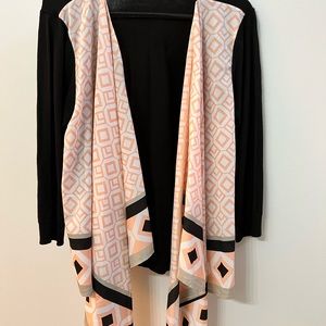 New York & Co Black and Pink Patterned Cardigan, Size XL